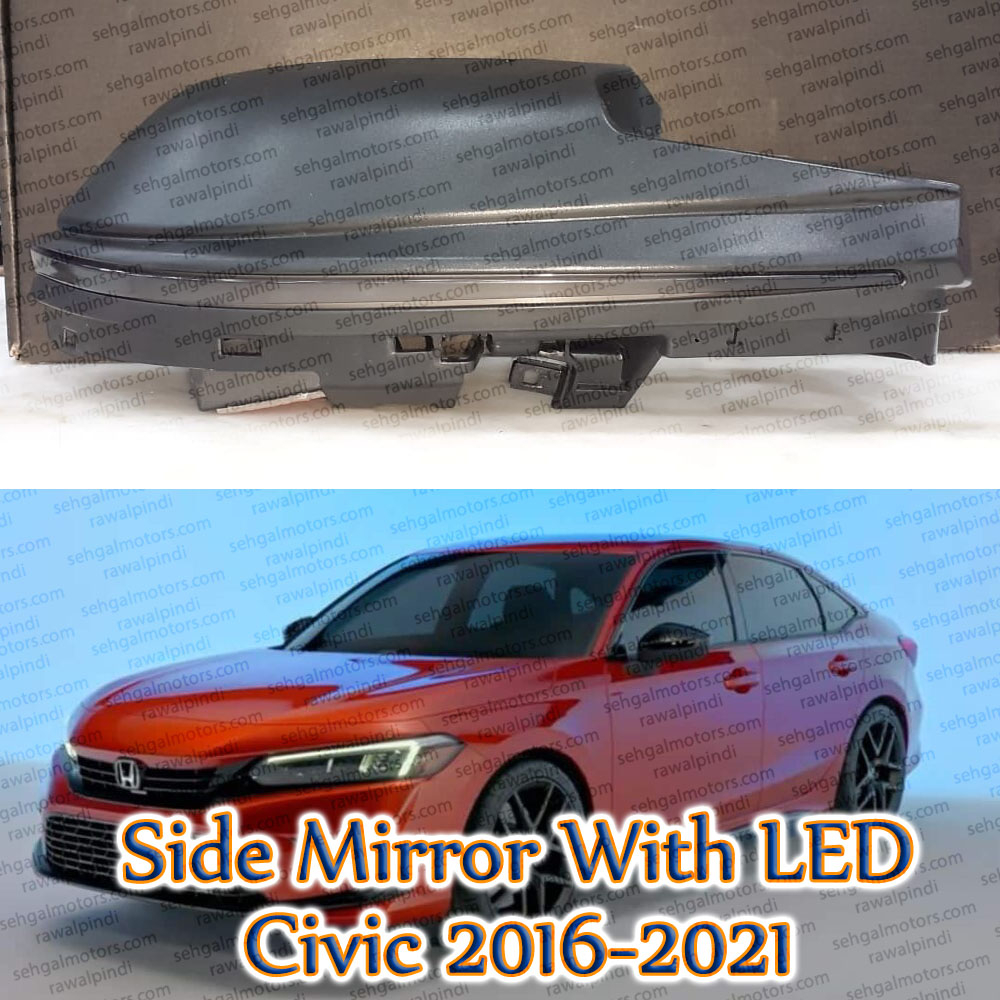 Honda Civic Side Mirror Cover With LED Black- Model 2016-2021