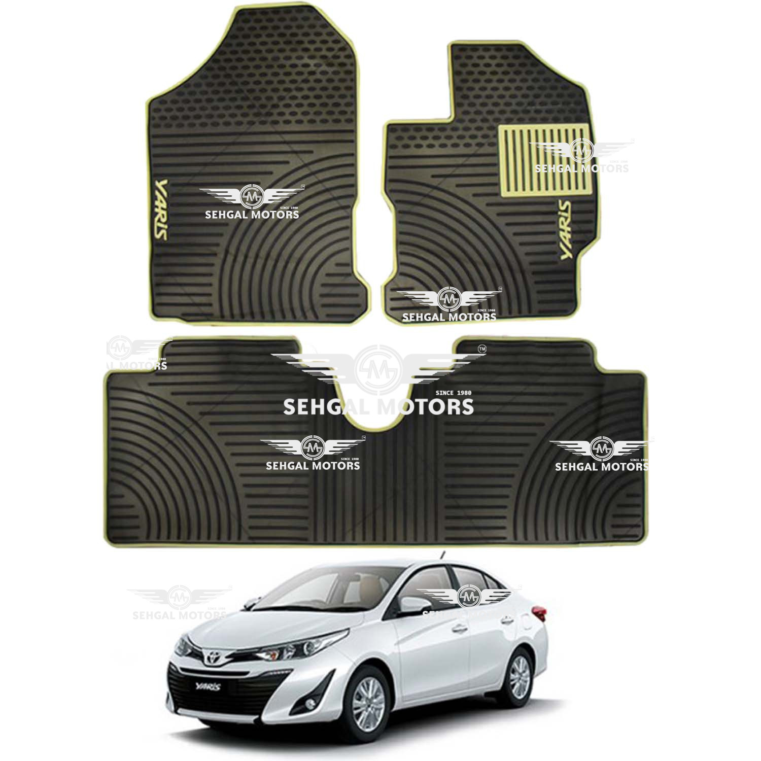 Toyota Yaris Rubber Floor Mat Smoke with Beige Border 3pcs Model 2020 - 2021