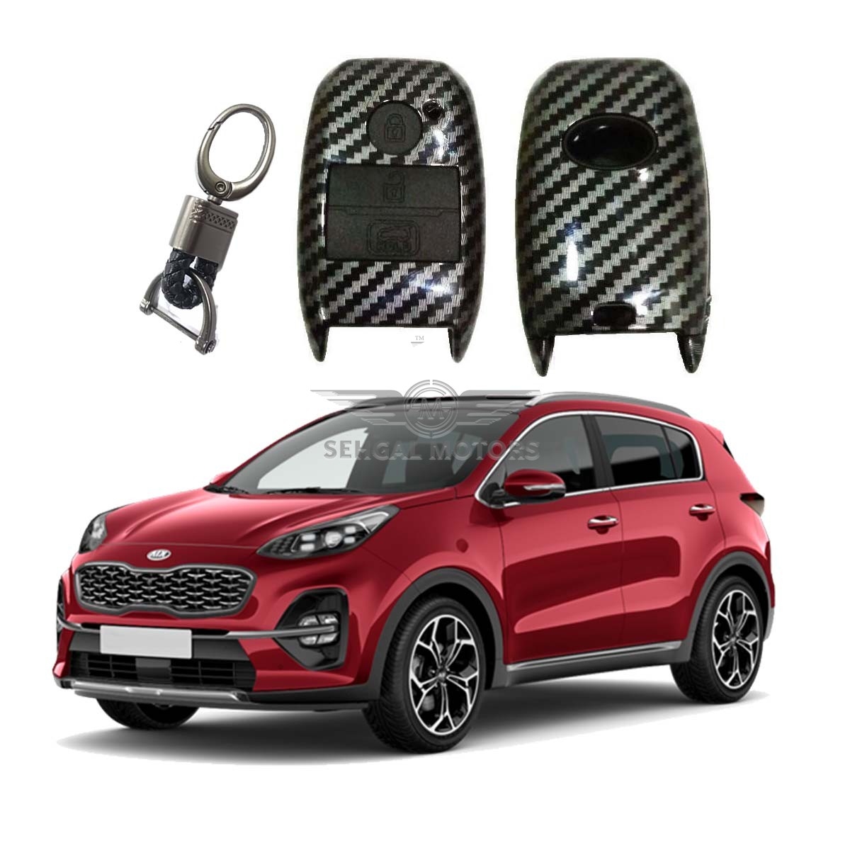 KIA Sportage TPU Plastic Carbon Fiber Protection Key Cover With Keychain- Model 2019 -2021