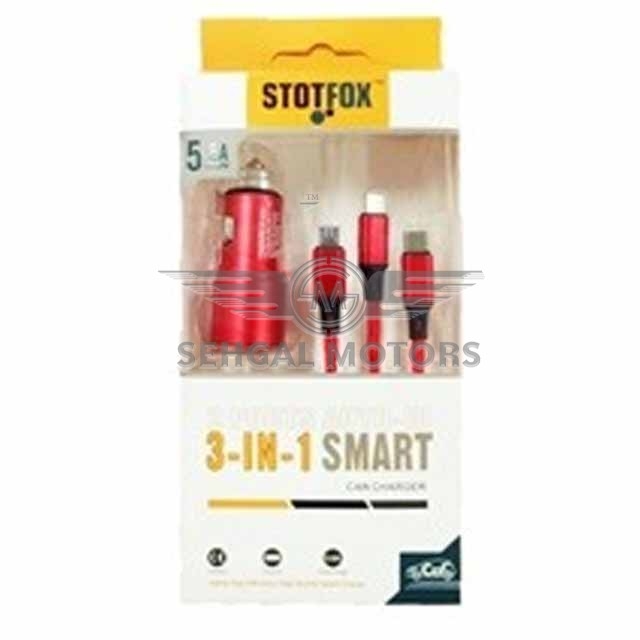 Stotfox 3 IN 1 Smart Car Charger - 5.8A - Dual Ports - Multi  