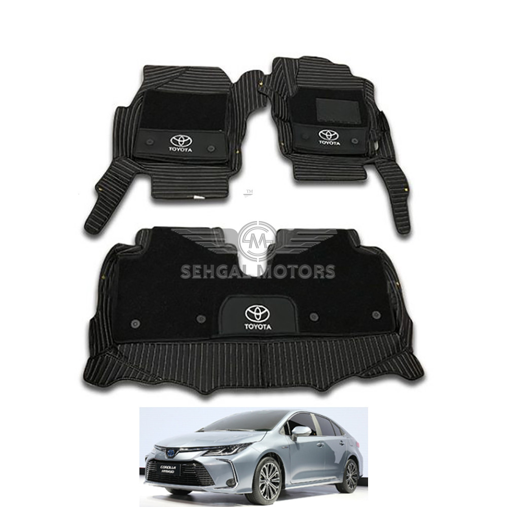 Toyota Corolla 10D Floor Mats Black With Grey Grass With Logo 3 Pcs - Model 2014 - 2017