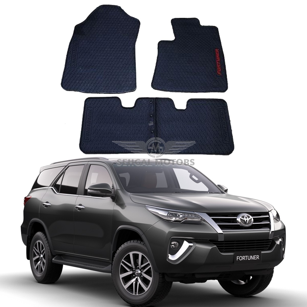 Toyota Fortuner Rubber Floor Mat Black (3pcs) Model 2017 - 2021