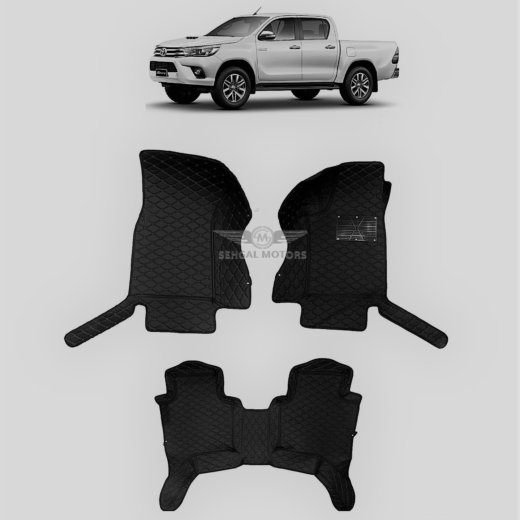 Toyota Hilux Revo 7D Mat Floor Mat Black With Black Stitch Model 2017-2021