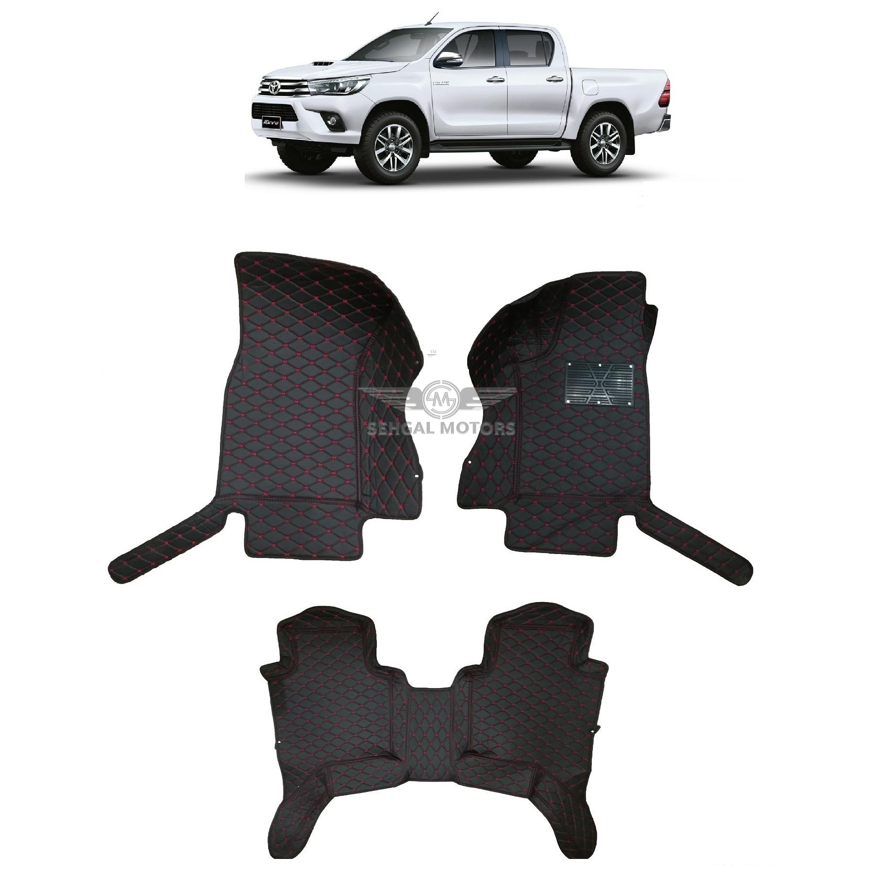 Toyota Hilux Revo 7D Floor Mat Black With Red Stitch Model 2017-2021