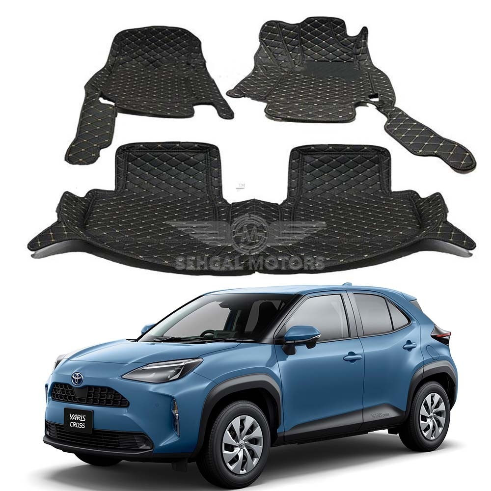 Toyota Yaris Cross 7D Floor Mat Black With Beige Stitch Model 2020-2021