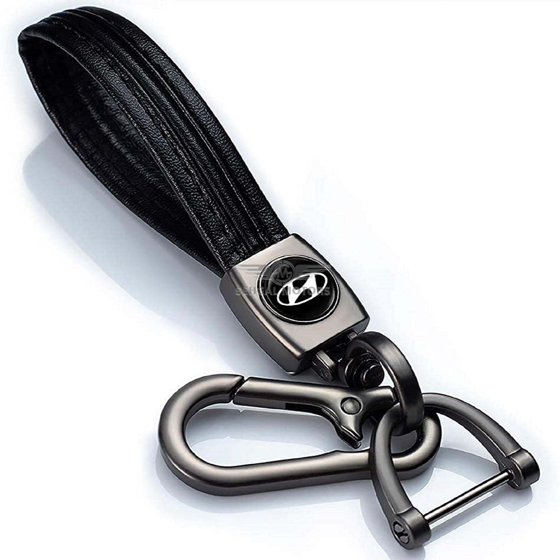 Hyundai Leather Strip keyChain With Logo Black