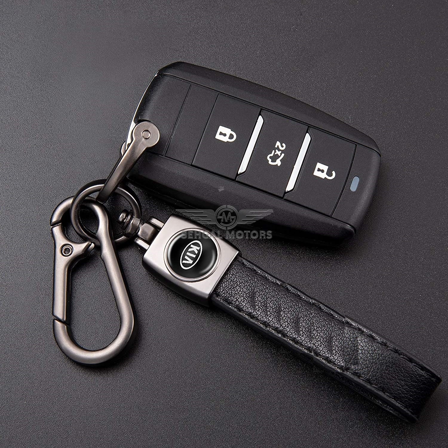 KIA Leather Strip Key chain With Logo Black