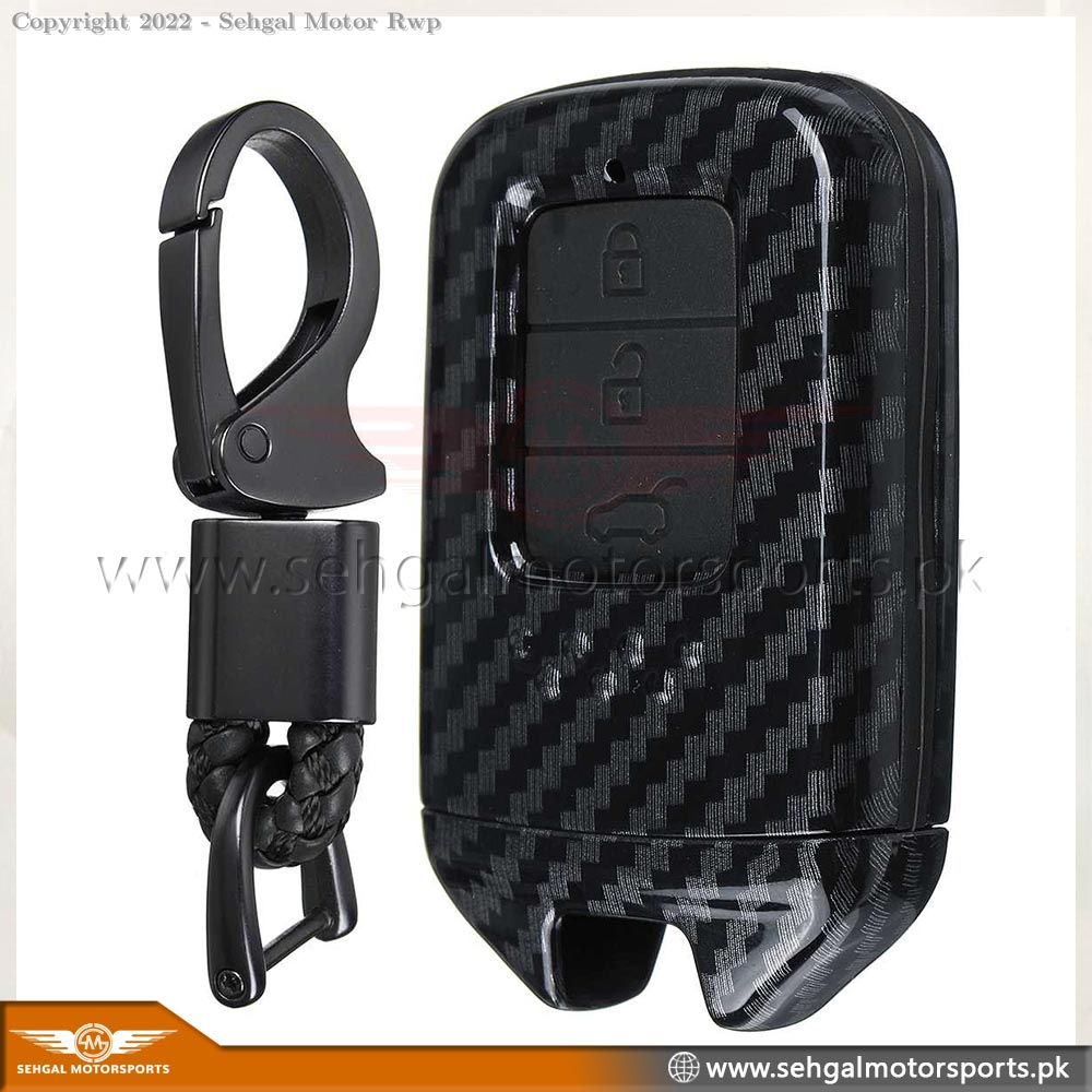 Honda Civic Carbon Fiber TPU Plastic Key Cover With Keychain - Model 2022-2023