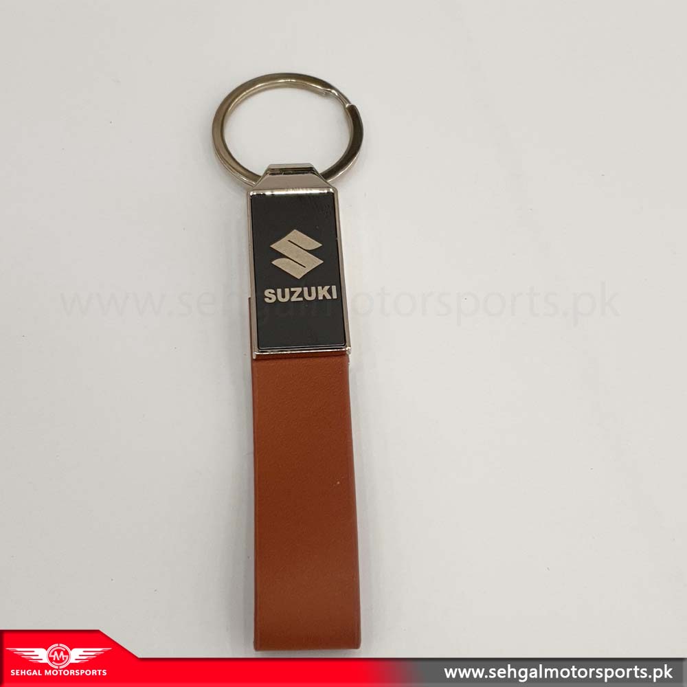 Suzuki Logo Key Chain Leather Strip Brown