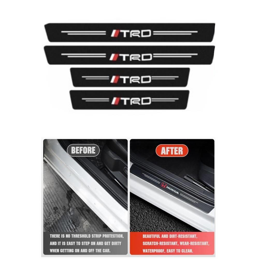TRD Logo Side Door Edge Guard Door Sill Scuff Plate Protection Strips Carbon Fiber