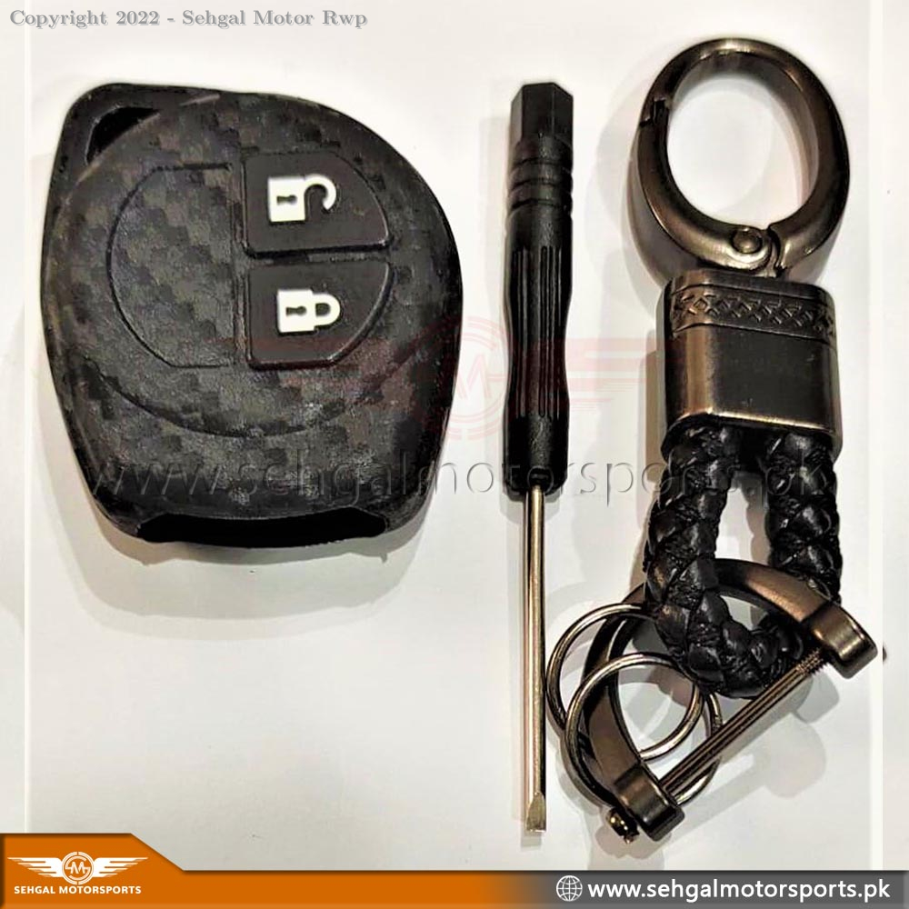 Suzuki Swift Carbon Fiber TPU Plastic Key Cover With Keychain - Model 2012-2021